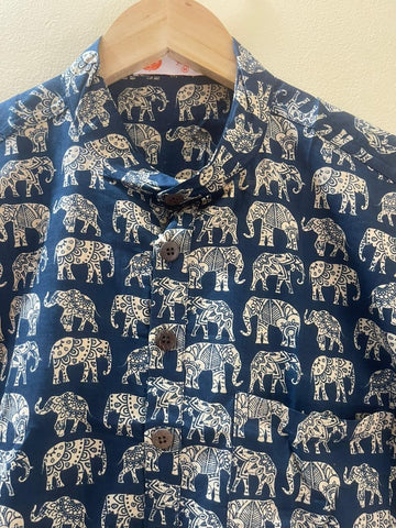 Elephant Print Half Sleeve Cotton Short Kurta for Men