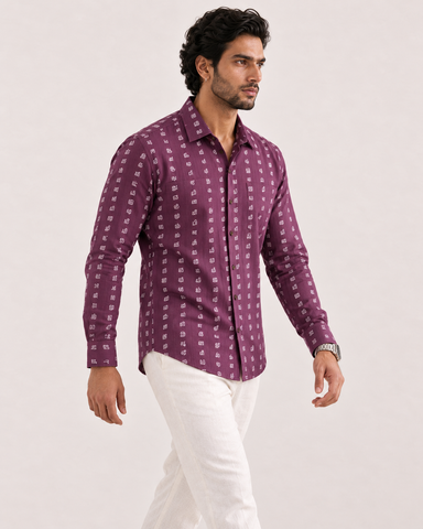 தமிழ் எழுத்து  Full Sleeve Tamil Classic Cotton Organic Shirt -Purple