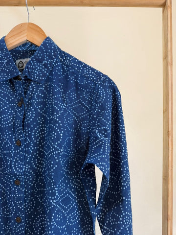 Classic Bandhani Print Indigo Full Sleeves Cotton Shirt for Women