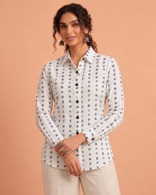 Tamil Alphabet Full Sleeves Classic Shirt for Women