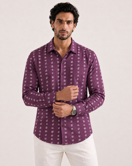 தமிழ் எழுத்து  Full Sleeve Tamil Classic Cotton Organic Shirt -Purple