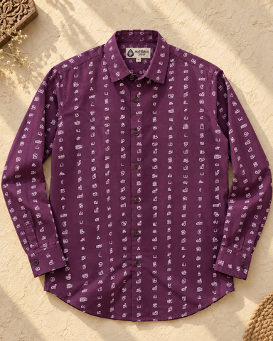 தமிழ் எழுத்து  Full Sleeve Tamil Classic Cotton Organic Shirt -Purple