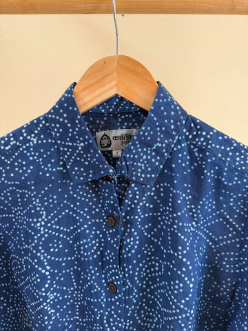 Classic Bandhani Print Indigo Full Sleeves Cotton Shirt for Women