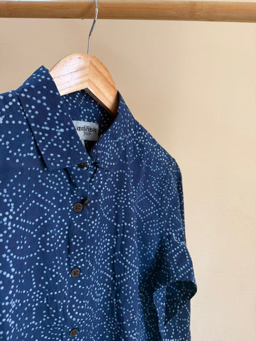 Classic Bandhani Print Indigo Full Sleeves Cotton Shirt for Women