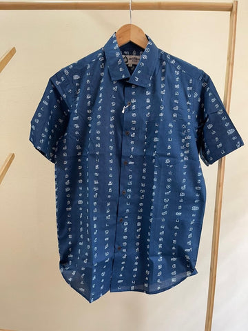 தமிழ் எழுத்து  Classic Tamil Half Sleeves Cotton Shirt - Blue