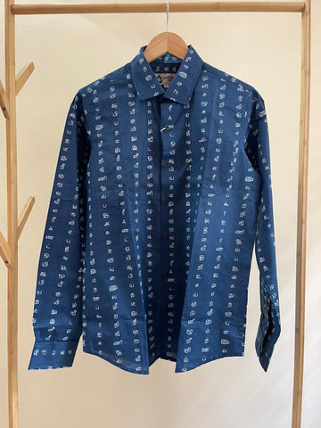 தமிழ் எழுத்து  Full Sleeve Tamil Classic Cotton Organic Shirt - Blue