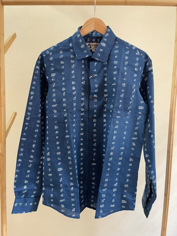 தமிழ் எழுத்து  Full Sleeve Tamil Classic Cotton Organic Shirt - Blue