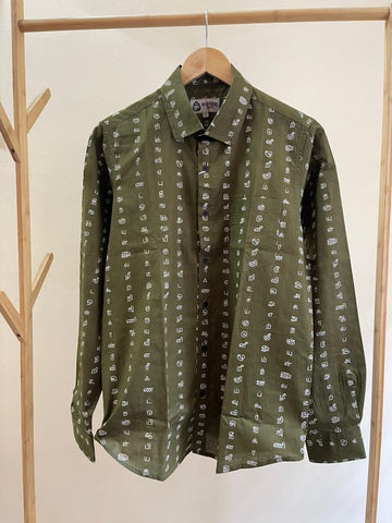 தமிழ் எழுத்து  Full Sleeve Tamil Classic Cotton Organic Shirt - Olive Green