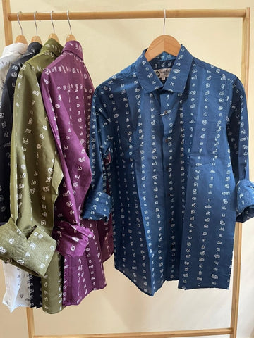 தமிழ் எழுத்து  Full Sleeve Tamil Classic Cotton Organic Shirt - Blue