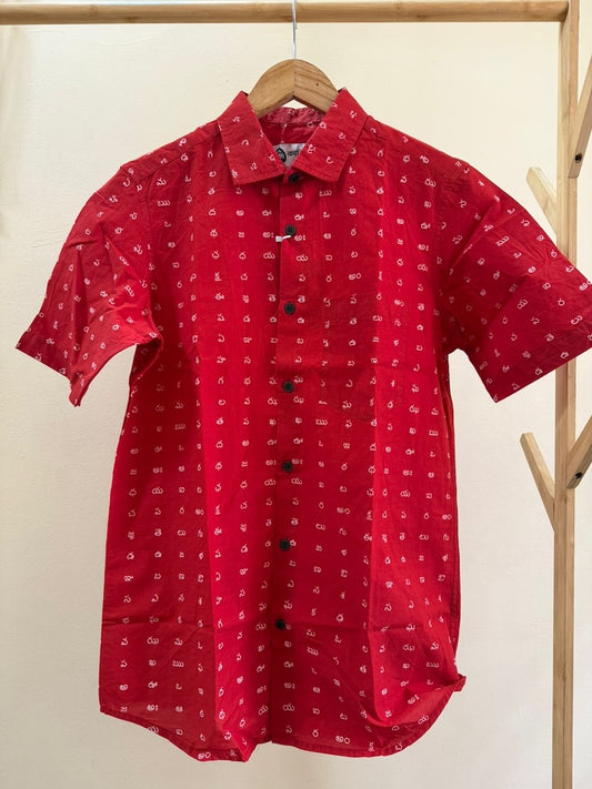 Classic Telugu Alphabets Printed Cotton Men's Shirt Half