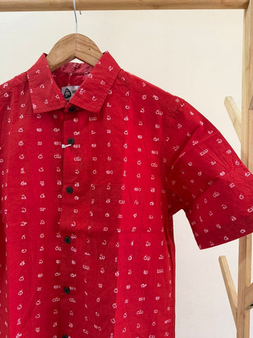 Classic Telugu Alphabets Printed Cotton Men's Shirt Half