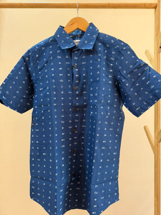 Classic Telugu Alphabets Printed Cotton Men's Shirt Half