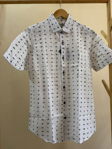 Classic Telugu Alphabets Printed Cotton Men's Shirt Half