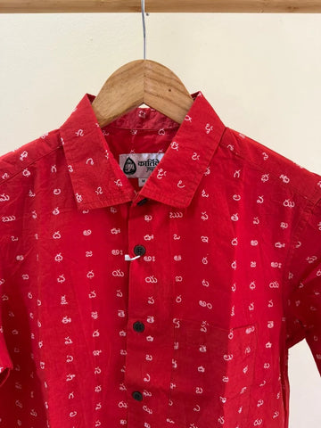 Classic Telugu Alphabets Block Print Cotton Men's Shirt Half