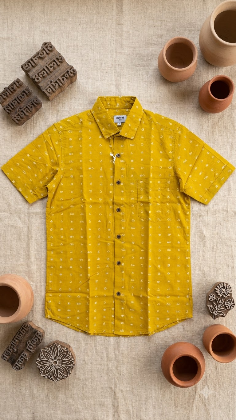 Classic Telugu Alphabets Printed Cotton Men's Shirt Half