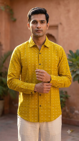 Classic Telugu Script Print Full Sleeve Classic Shirt For Men