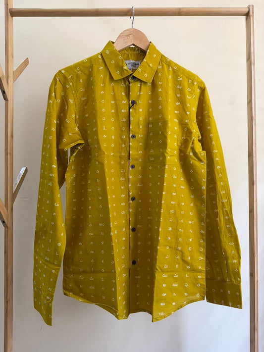 Classic Telugu Script Print Full Sleeve Classic Shirt For Men