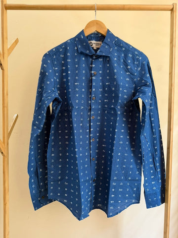 Classic Telugu Script Print Full Sleeve Classic Shirt For Men