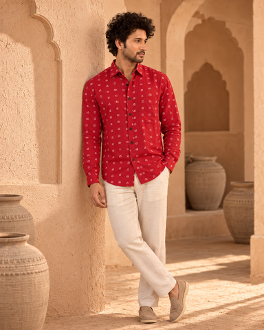 Classic Telugu Script Print Full Sleeve Classic Shirt For Men