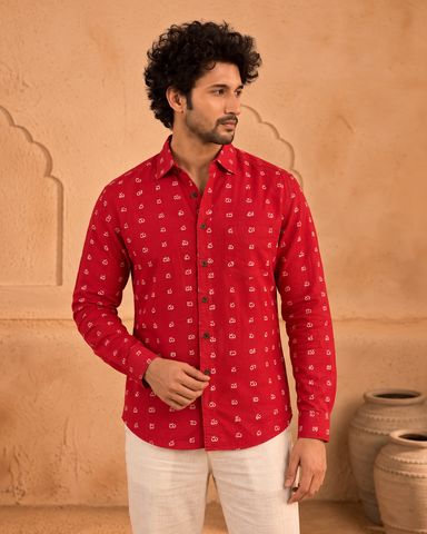Classic Telugu Script Print Full Sleeve Classic Shirt For Men