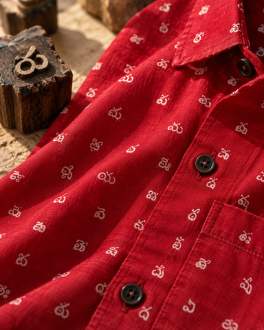 Classic Telugu Script Print Full Sleeve Classic Shirt For Men