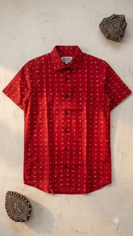 Classic Telugu Alphabets Printed Cotton Men's Shirt Half