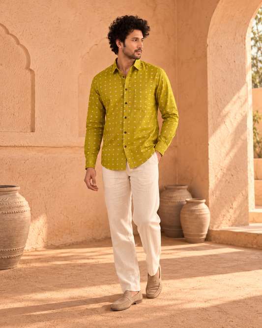 Classic Telugu Script Print Full Sleeve Classic Shirt For Men