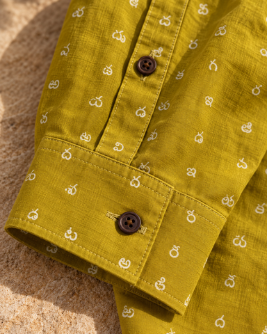 Classic Telugu Script Print Full Sleeve Classic Shirt For Men