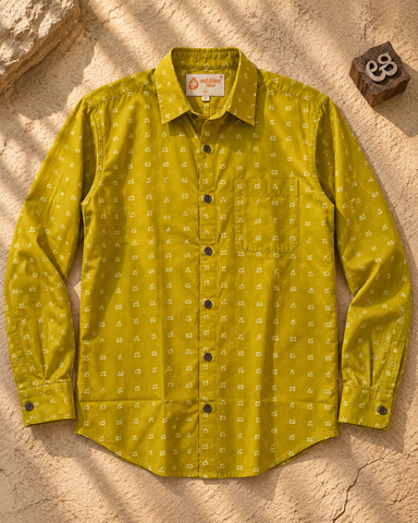 Classic Telugu Script Print Full Sleeve Classic Shirt For Men