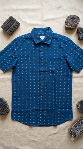 Classic Telugu Alphabets Printed Cotton Men's Shirt Half