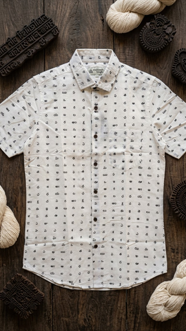 Classic Telugu Alphabets Printed Cotton Men's Shirt Half