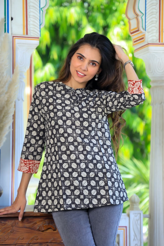 Handblock Cotton Printed Tops For Women