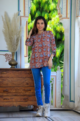 Handblock Cotton Printed Tops For Women