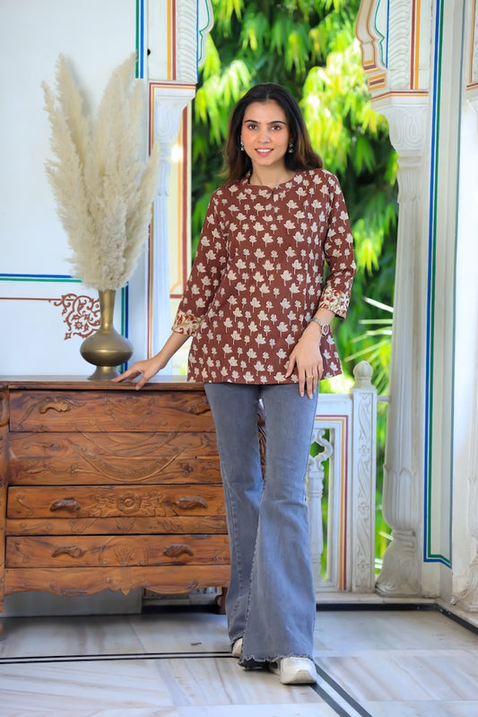 Handblock Cotton Printed Tops For Women