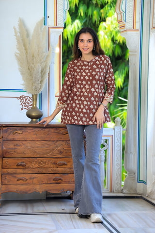 Handblock Cotton Printed Tops For Women