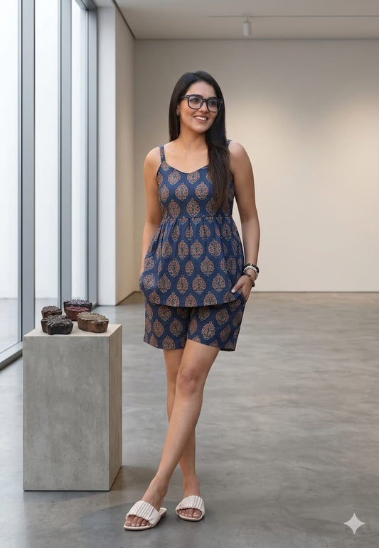 Handblock Bagru Hand Block Printed Top & Shorts