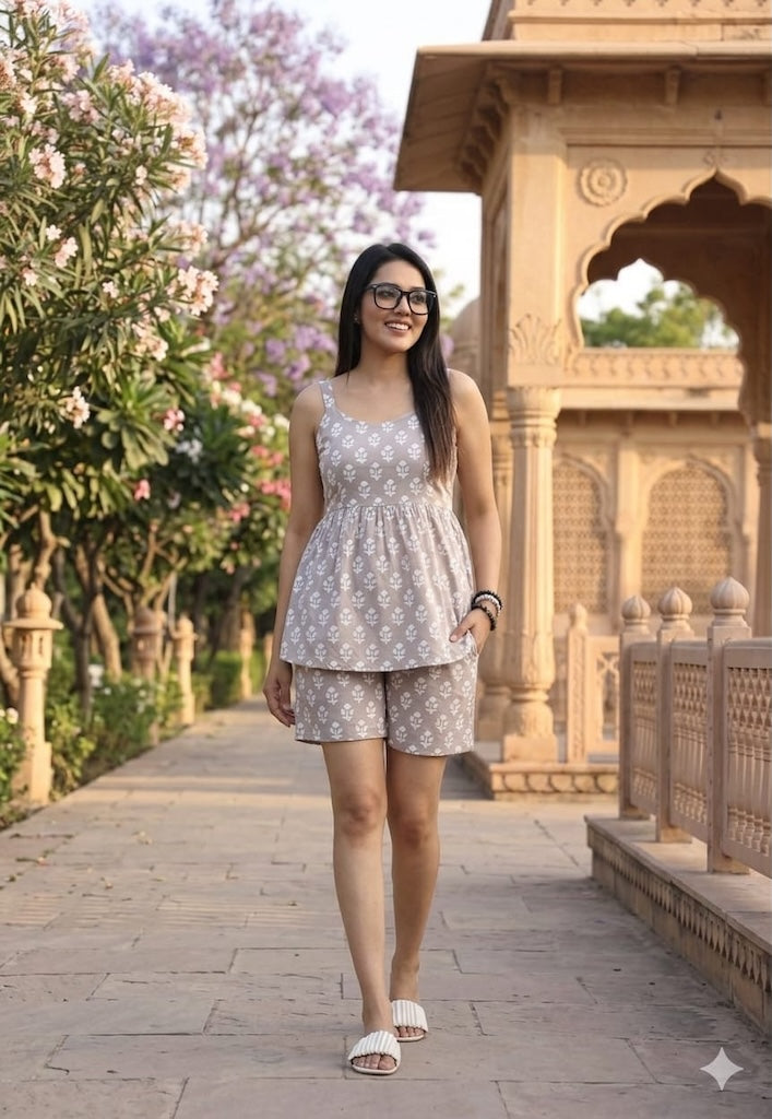 Handblock Bagru Hand Block Printed Top & Shorts