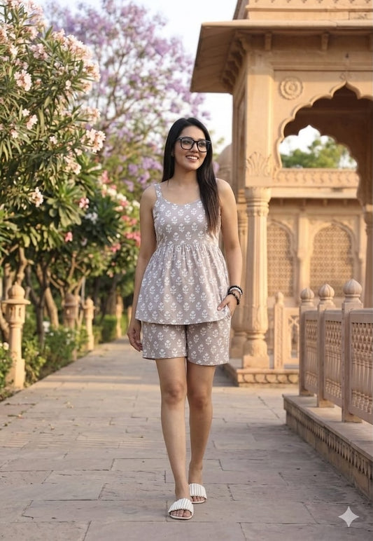 Handblock Bagru Hand Block Printed Top & Shorts