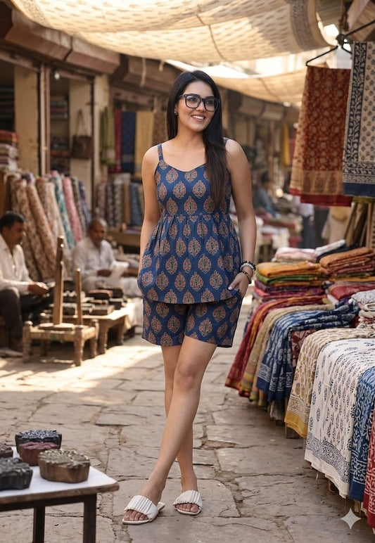 Handblock Bagru Hand Block Printed Top & Shorts