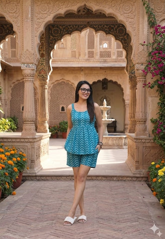 Handblock Bagru Hand Block Printed Top & Shorts
