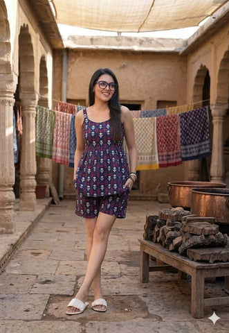 Handblock Bagru Hand Block Printed Top & Shorts