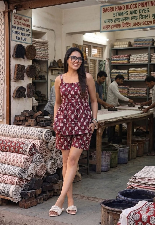 Handblock Bagru Hand Block Printed Top & Shorts