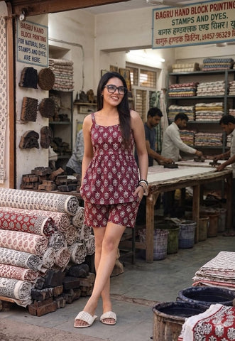 Handblock Bagru Hand Block Printed Top & Shorts