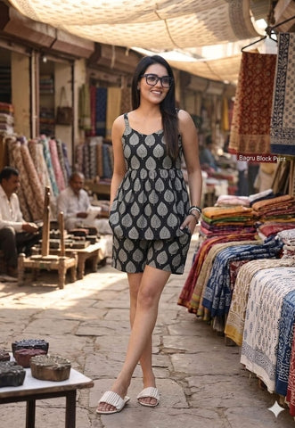 Handblock Bagru Hand Block Printed Top & Shorts
