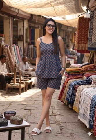 Handblock Bagru Hand Block Printed Top & Shorts