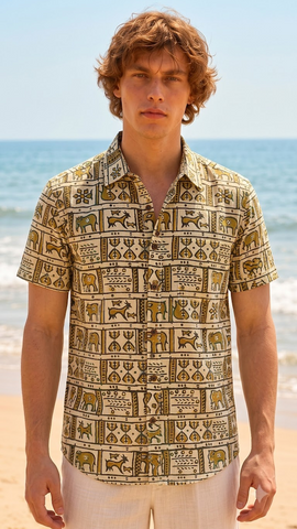 Kartikeya Jaipur Tribal Print Cotton Shirt for Men - Organic