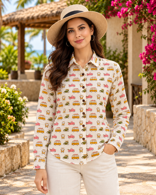 Womens Tuktuk Print Cotton Full Sleeves Shirt