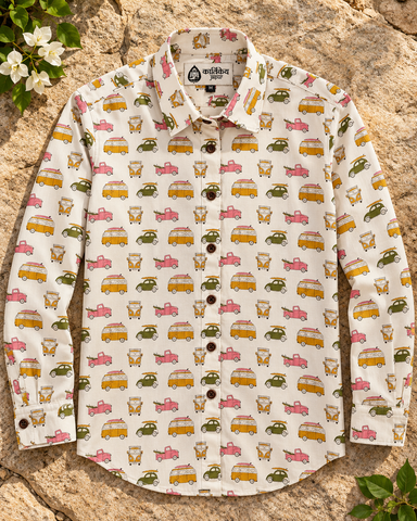 Womens Tuktuk Print Cotton Full Sleeves Shirt