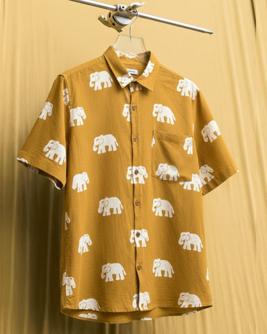 Yellow Bold Elephant Print Shirt for Men