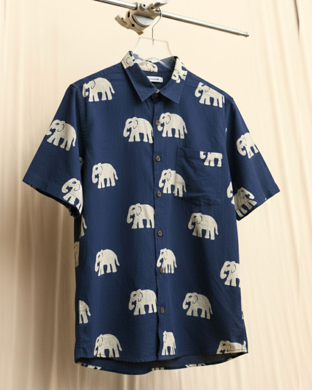 Navy Blue Bold Elephant Print Shirt for Men
